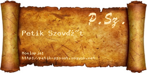 Petik Szovát névjegykártya